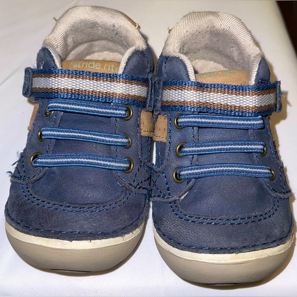 Stride Rite baby boy shoe 4M blue brown Velcro memory foam flexible - Picture 1 of 9